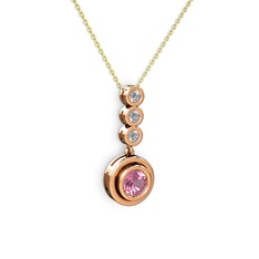 Belinda Kolye - Pembe kuvars ve elmas 8 ayar rose altın kolye (0.33 karat, 40 cm altın rolo zincir) #n8gnzt