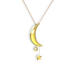 Ay Yıldız Taşlı Kolye - Elmas 18 ayar altın kolye (0.036 karat, 40 cm rose altın rolo zincir) #ghwajt