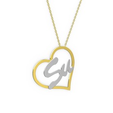 Kalpli İsim Kolye - 14 ayar altın kolye (2 karakterli el yazısı, 40 cm gümüş rolo zincir) #1xg2h6l