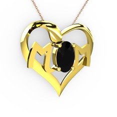 Mom Kolye - Siyah zirkon 8 ayar altın kolye (40 cm rose altın rolo zincir) #y9vbb8
