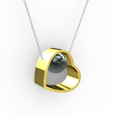 Saklı İnci Kolye - Siyah inci 8 ayar altın kolye (40 cm beyaz altın rolo zincir) #13av2w3