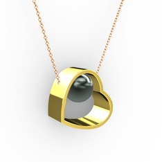 Saklı İnci Kolye - Siyah inci 925 ayar altın kaplama gümüş kolye (40 cm rose altın rolo zincir) #1vm6r7y