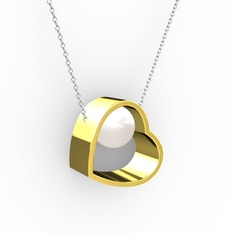 Saklı İnci Kolye - Inci 8 ayar altın kolye (40 cm beyaz altın rolo zincir) #8hxxbm