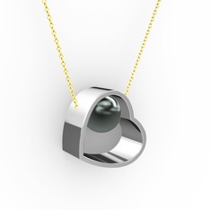 Saklı İnci Kolye - Siyah inci 18 ayar beyaz altın kolye (40 cm gümüş rolo zincir) #jldkm6