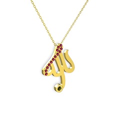 Taşlı Allah Yazılı Kolye - Rodolit garnet ve peridot 8 ayar altın kolye (40 cm altın rolo zincir) #1etfyf8