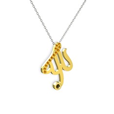 Taşlı Allah Yazılı Kolye - Sitrin ve dumanlı kuvars 8 ayar altın kolye (40 cm beyaz altın rolo zincir) #qtipgn
