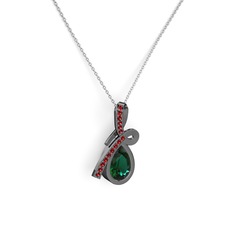 Büyük Ria Kolye - Garnet ve yeşil kuvars 925 ayar siyah rodyum kaplama gümüş kolye (40 cm gümüş rolo zincir) #hjkh4x