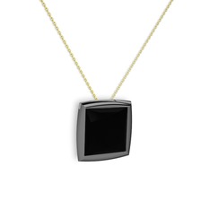 Tenda Kare Kolye - Siyah zirkon 925 ayar siyah rodyum kaplama gümüş kolye (40 cm altın rolo zincir) #17b0qdl