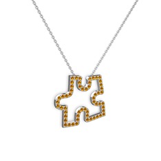 Puzzle Parça Kolye - Sitrin 18 ayar beyaz altın kolye (40 cm beyaz altın rolo zincir) #b3h17r