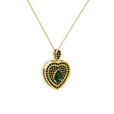 Damla Kalp Kolye - Yeşil kuvars ve siyah zirkon 14 ayar altın kolye (40 cm gümüş rolo zincir) #blebtx