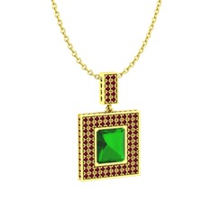Albera Kolye - Yeşil kuvars ve kök yakut 925 ayar altın kaplama gümüş kolye (40 cm altın rolo zincir) #1inabfg