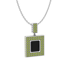 Albera Kolye - Siyah zirkon ve peridot 14 ayar beyaz altın kolye (40 cm gümüş rolo zincir) #1jliaut