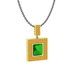 Albera Kolye - Yeşil kuvars ve sitrin 8 ayar altın kolye (40 cm gümüş rolo zincir) #fguuje
