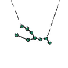 Taurus Kolye - Yeşil kuvars 925 ayar siyah rodyum kaplama gümüş kolye (40 cm gümüş rolo zincir) #1so23oh