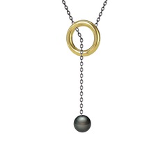 Fien İnci Kolye - Siyah inci 8 ayar altın kolye (60 cm gümüş rolo zincir) #bcxxro