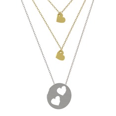 Üçlü Kalp Kolye - 8 ayar altın kolye (45 cm altın rolo zincir) #5cl68q