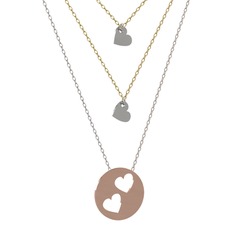 Üçlü Kalp Kolye - 14 ayar beyaz altın kolye (45 cm altın rolo zincir) #yryq3h