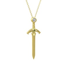 Kılıç Kolye - Pırlanta ve peridot 8 ayar altın kolye (0.08 karat, 40 cm altın rolo zincir) #11l2q6s