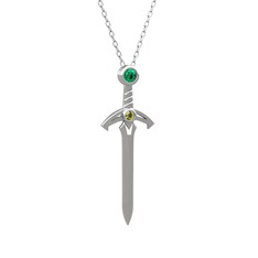 Kılıç Kolye - Yeşil kuvars ve peridot 18 ayar beyaz altın kolye (40 cm beyaz altın rolo zincir) #16tq4he