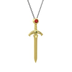 Kılıç Kolye - Garnet ve peridot 8 ayar altın kolye (40 cm gümüş rolo zincir) #1wes9e6