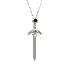 Kılıç Kolye - Siyah zirkon ve peridot 8 ayar beyaz altın kolye (40 cm beyaz altın rolo zincir) #9xju1l