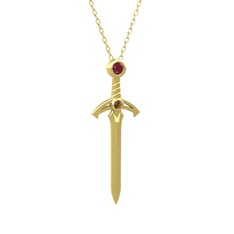Kılıç Kolye - Kök yakut ve dumanlı kuvars 14 ayar altın kolye (40 cm altın rolo zincir) #orwzrk
