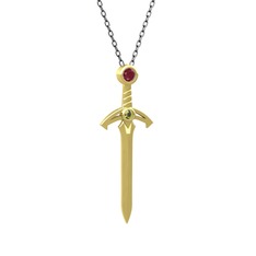Kılıç Kolye - Kök yakut ve peridot 8 ayar altın kolye (40 cm gümüş rolo zincir) #wvlnyp