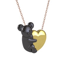 Koala Kalp Kolye - 925 ayar siyah rodyum kaplama gümüş kolye (40 cm rose altın rolo zincir) #84byaz