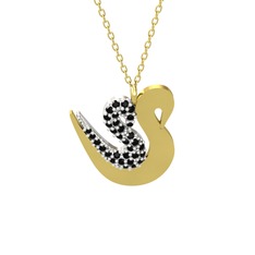 İkili Kuğu Kolye - Siyah zirkon 8 ayar beyaz altın kolye (40 cm altın rolo zincir) #1py3ow6