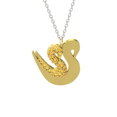 İkili Kuğu Kolye - Sitrin 18 ayar altın kolye (40 cm beyaz altın rolo zincir) #jhioay