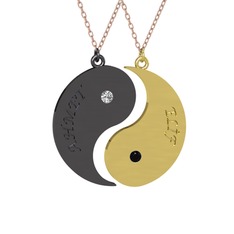 İsimli Yin Yang - Beyaz zirkon ve siyah zirkon 925 ayar siyah rodyum kaplama gümüş kolye (40 cm rose altın rolo zincir) #1byzxre