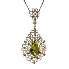 Dalila Kolye - Peridot ve yeşil kuvars 8 ayar rose altın kolye (40 cm gümüş rolo zincir) #17m0af0
