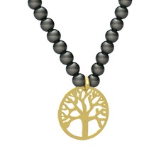 Hayat Ağacı İnci Kolye - Siyah inci 14 ayar altın kolye #1f21v0d