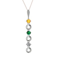 Leilani Kolye - Sitrin, yeşil kuvars ve beyaz zirkon 8 ayar beyaz altın kolye (40 cm rose altın rolo zincir) #1hj269x