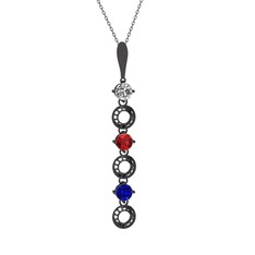 Leilani Kolye - Beyaz zirkon, garnet ve lab safir 925 ayar siyah rodyum kaplama gümüş kolye (40 cm gümüş rolo zincir) #djvoqs