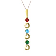 Garnet, akuamarin ve yeşil kuvars 8 ayar altın kolye (40 cm rose altın rolo zincir)