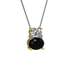 Thea Kolye - Swarovski, siyah zirkon ve pırlanta 18 ayar altın kolye (0.036 karat, 40 cm gümüş rolo zincir) #1pe1mbe