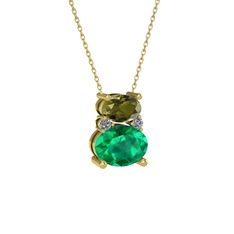 Peridot, yeşil kuvars ve pırlanta 18 ayar altın kolye (0.036 karat, 40 cm altın rolo zincir)