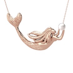 Pequod Deniz Kızı Kolye - Inci 18 ayar rose altın kolye (40 cm rose altın rolo zincir) #1geyyxm