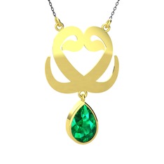 Çift Vav Kolye - Yeşil kuvars 14 ayar altın kolye (40 cm gümüş rolo zincir) #c6oonh