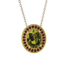 Esinti Oval Kolye - Peridot ve kök yakut 8 ayar altın kolye (40 cm rose altın rolo zincir) #wwbrk