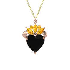 Kraliyet Kalp Kolye - Siyah zirkon ve sitrin 14 ayar rose altın kolye (40 cm gümüş rolo zincir) #1m5cf3u