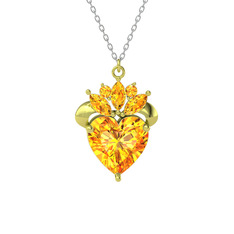 Kraliyet Kalp Kolye - Sitrin 8 ayar altın kolye (40 cm beyaz altın rolo zincir) #1vddevb