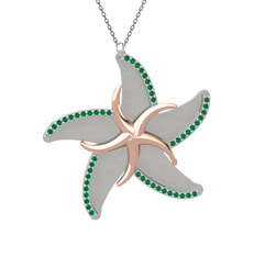 Naia Denizyıldızı Kolye - Yeşil kuvars 14 ayar rose altın kolye (50 cm gümüş rolo zincir) #127hdlo