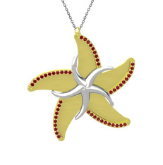 Naia Denizyıldızı Kolye - Garnet 18 ayar beyaz altın kolye (50 cm gümüş rolo zincir) #1en1rv2
