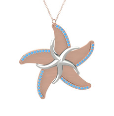 Naia Denizyıldızı Kolye - Akuamarin 14 ayar beyaz altın kolye (50 cm gümüş rolo zincir) #1iyv84g