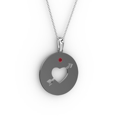 Ok Kalp Kolye - Kök yakut 925 ayar siyah rodyum kaplama gümüş kolye (40 cm gümüş rolo zincir) #gg4g3s