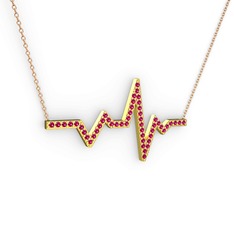 Kalp Ritmi Kolye - Rodolit garnet 925 ayar altın kaplama gümüş kolye (40 cm rose altın rolo zincir) #tvbh01