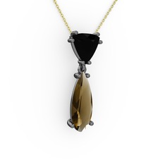 Arowana Kolye - Siyah zirkon ve dumanlı kuvars 925 ayar siyah rodyum kaplama gümüş kolye (40 cm altın rolo zincir) #giqhvu