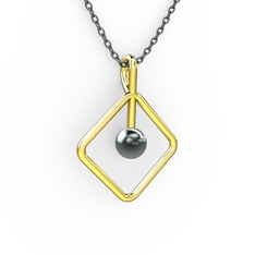 Perla İnci Kolye - Siyah inci 8 ayar altın kolye (40 cm gümüş rolo zincir) #12khqoz